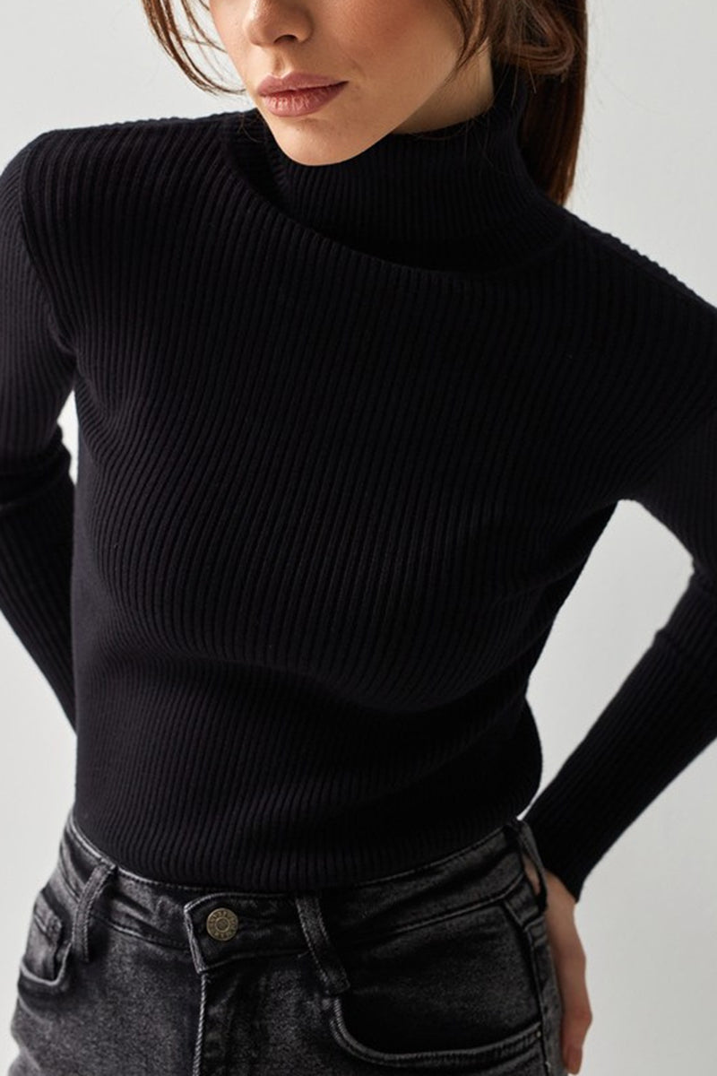 Ribbed High Neck Sweater
