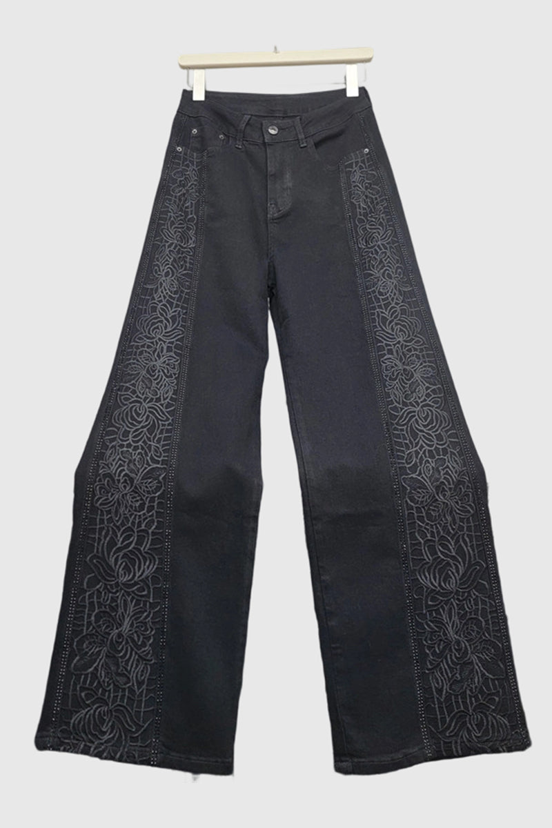 Floral Pattern Straight Leg Jeans