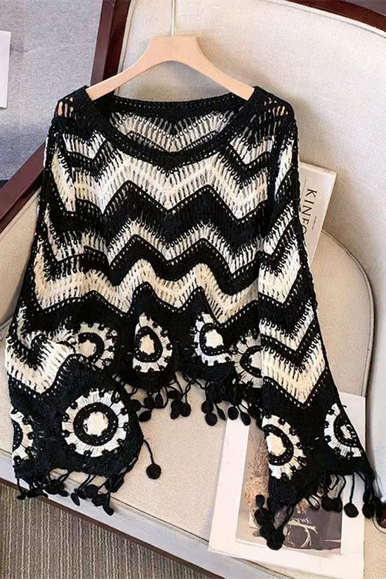 Zigzag Pattern Fringed Sweater