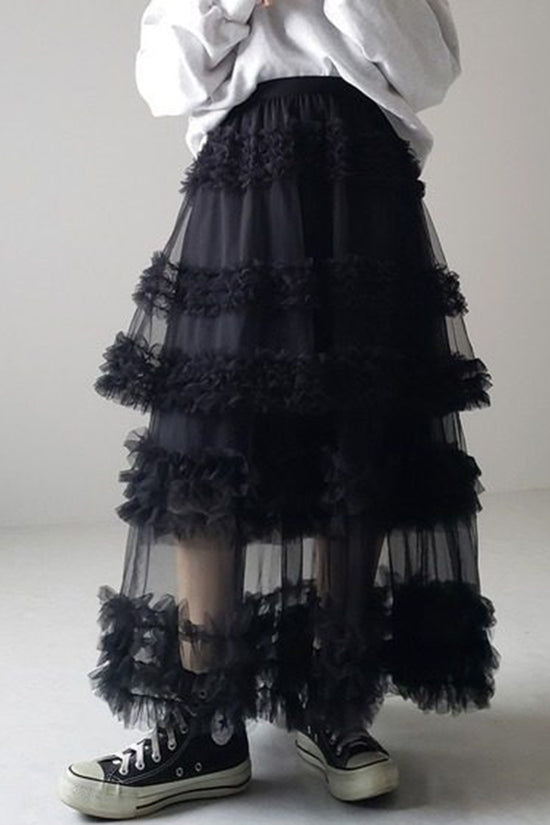 Tiered Midi Skirt with Ruffle Layers