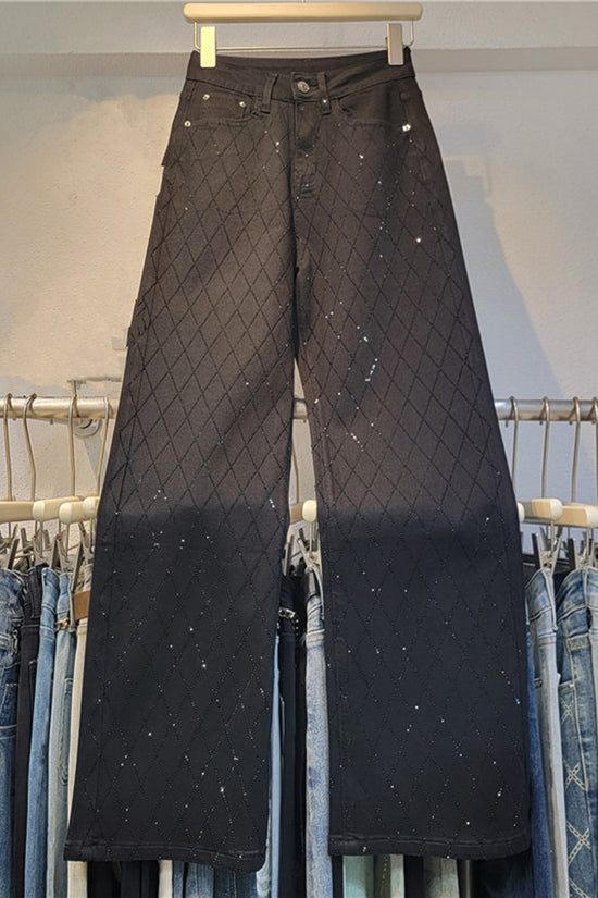 Diamond Pattern Straight Jeans