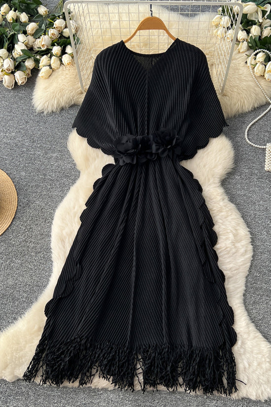 Floral Embellished Fringe Casual Dress