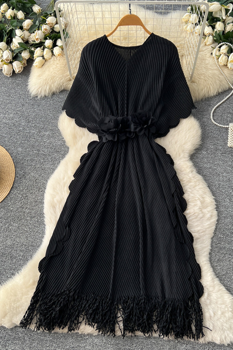 Floral Embellished Fringe Casual Dress