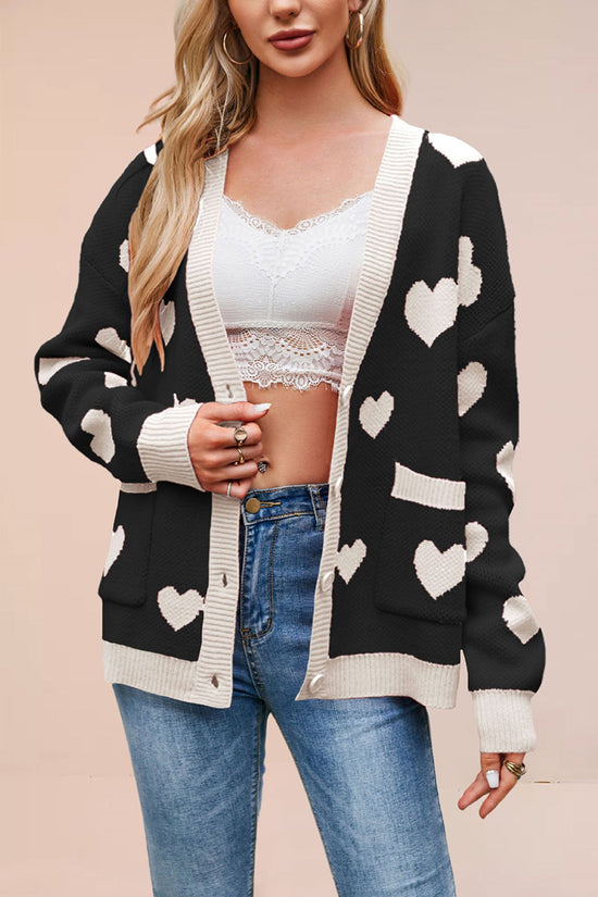 Heart Pattern Open-Front Cardigan