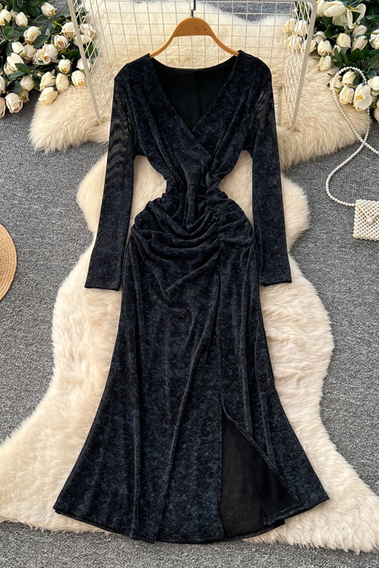 Elegant Ruched Long Sleeve Dress