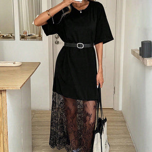 Lace Panel Casual  Dress