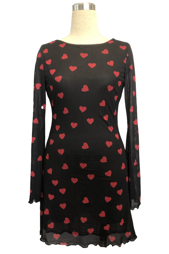 Heart Print Long Sleeve Bodycon Dress