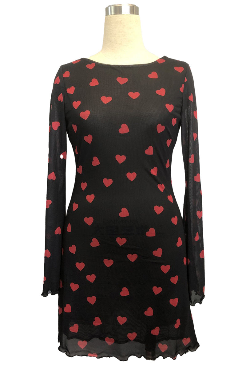 Heart Print Long Sleeve Bodycon Dress