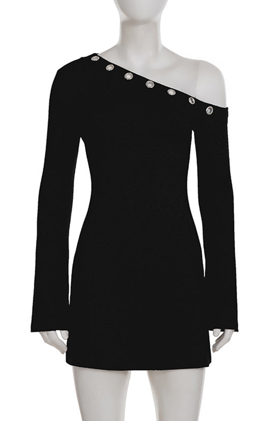 Grommet Detail One-Shoulder Casual Dress