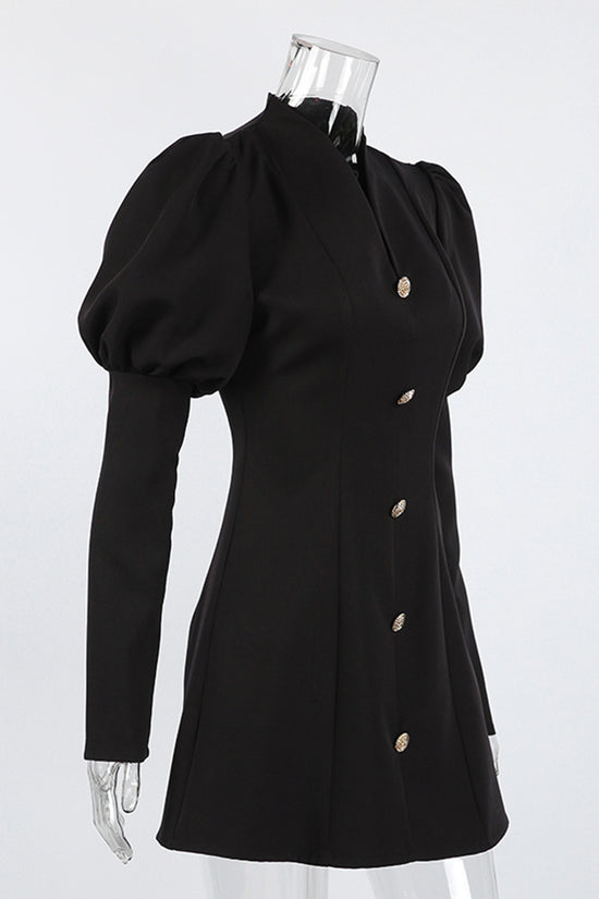 Elegant Puff Sleeve Button Dress
