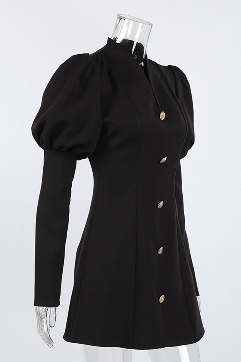 Elegant Puff Sleeve Button Dress