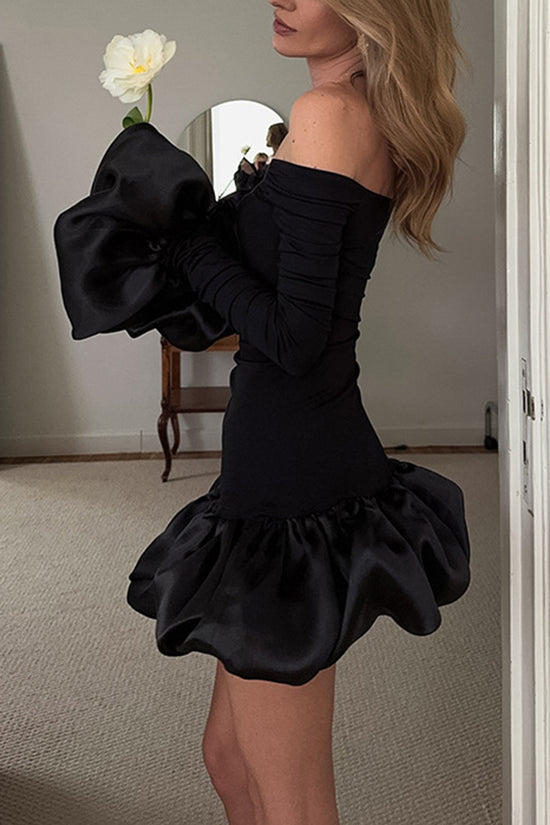 Off-Shoulder Ruffle Hem Mini Dress