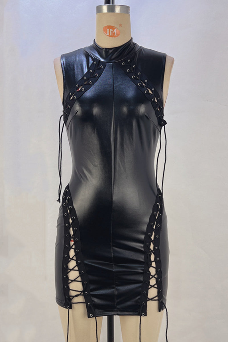 Sleek Lace-Up Sleeveless Casual Dress