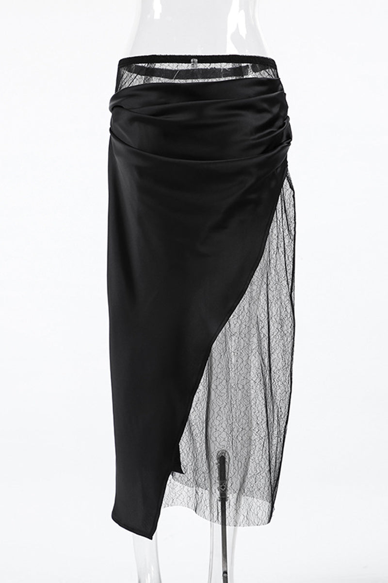 Elegant Lace Detail Midi Skirt