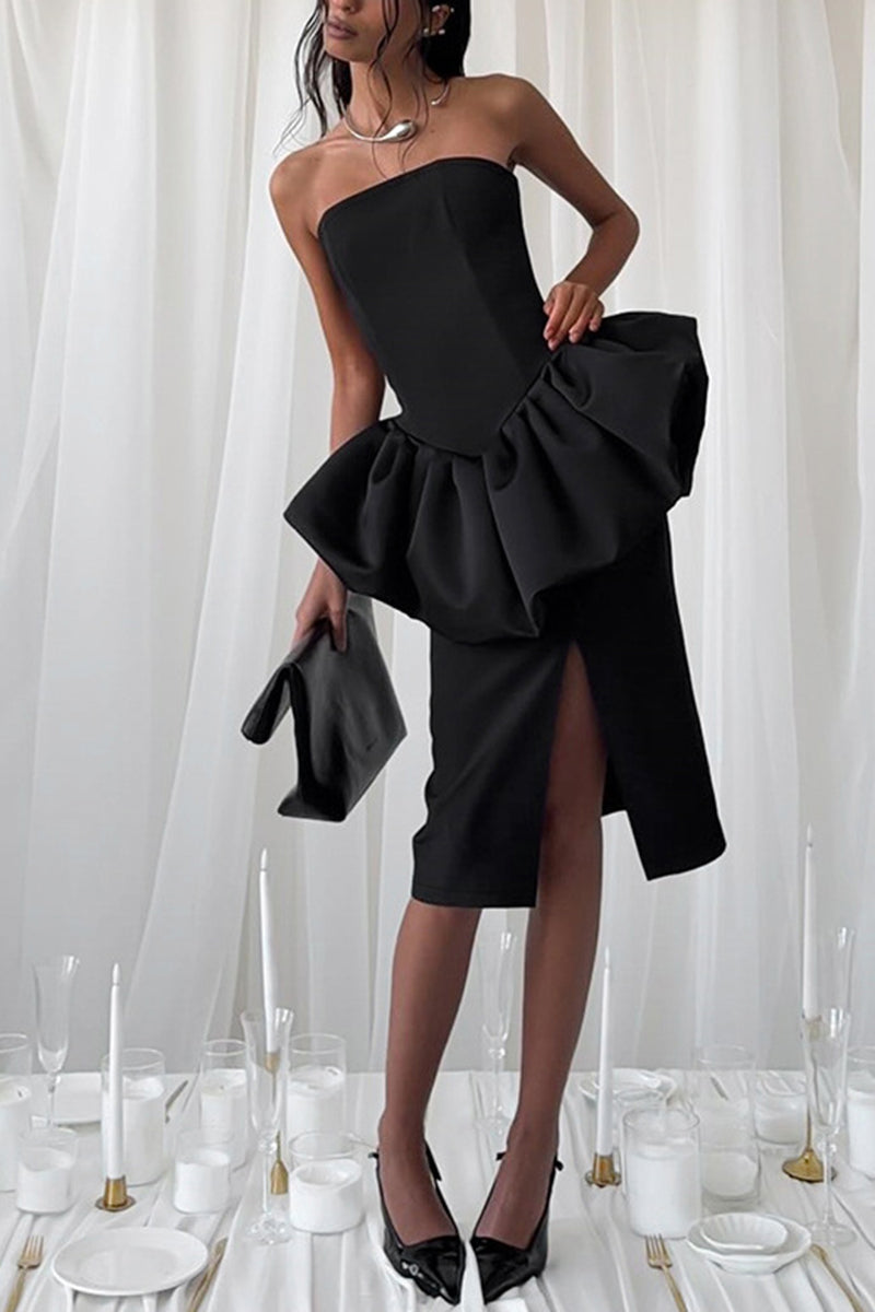 Strapless Peplum Bodycon Evening Dress