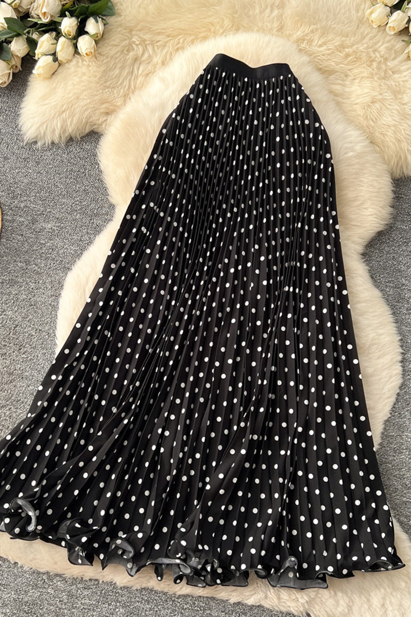 Polka Dot Pleated Midi Skirt