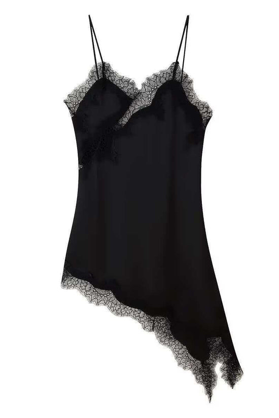 Asymmetrical Lace Hem Stylish Slip Dress