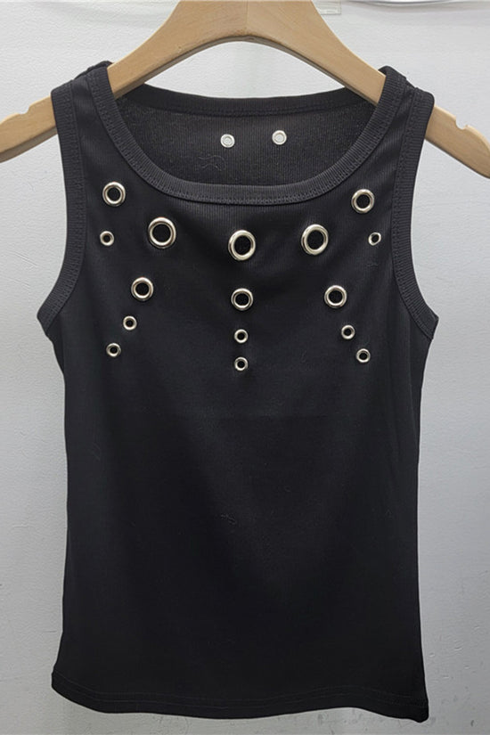 Eyelet Embellished Ribbed Tank Top