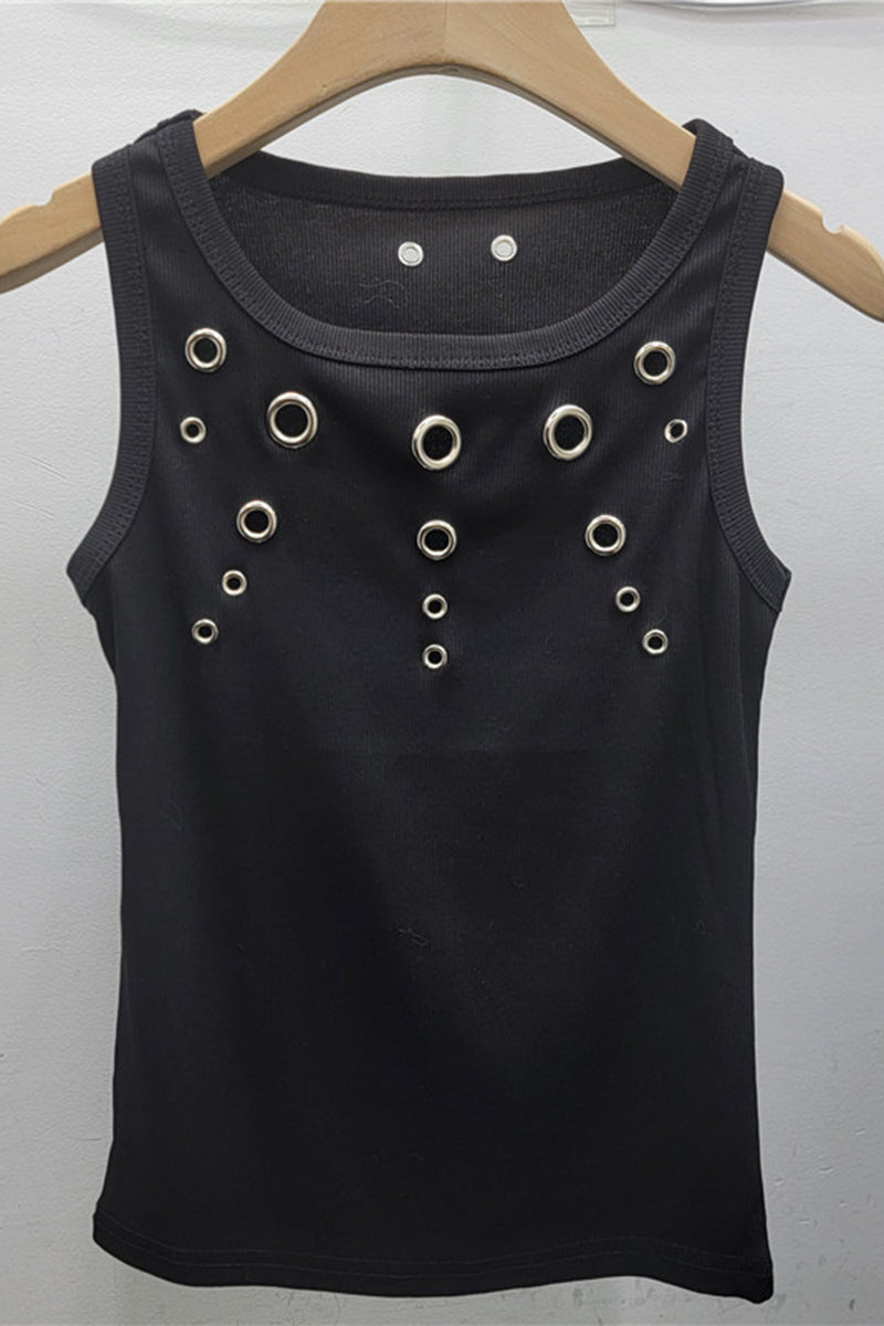 Eyelet Embellished Ribbed Tank Top