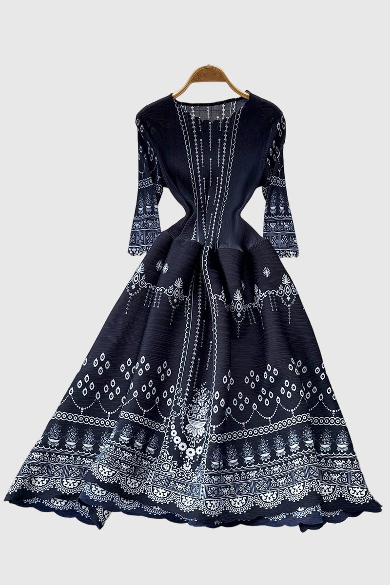 Geometric Floral Long Sleeve Dress