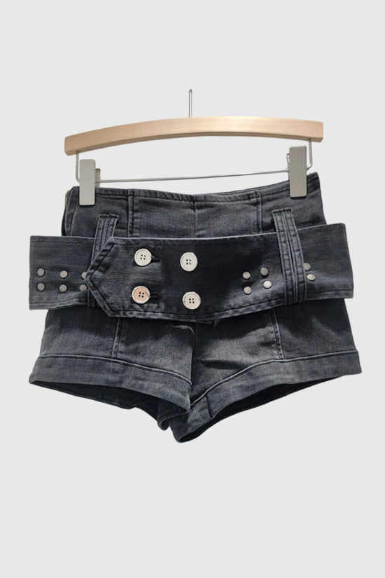 Belted High-Waist Denim Shorts
