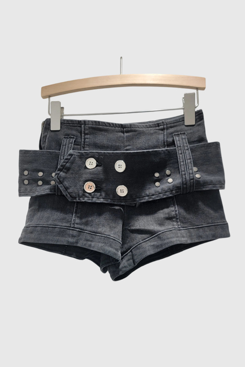 Belted High-Waist Denim Shorts
