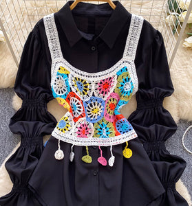 Crochet Patchwork Overlaid Shirt Set