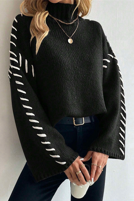 Mock Neck Stitch Detail Sweater