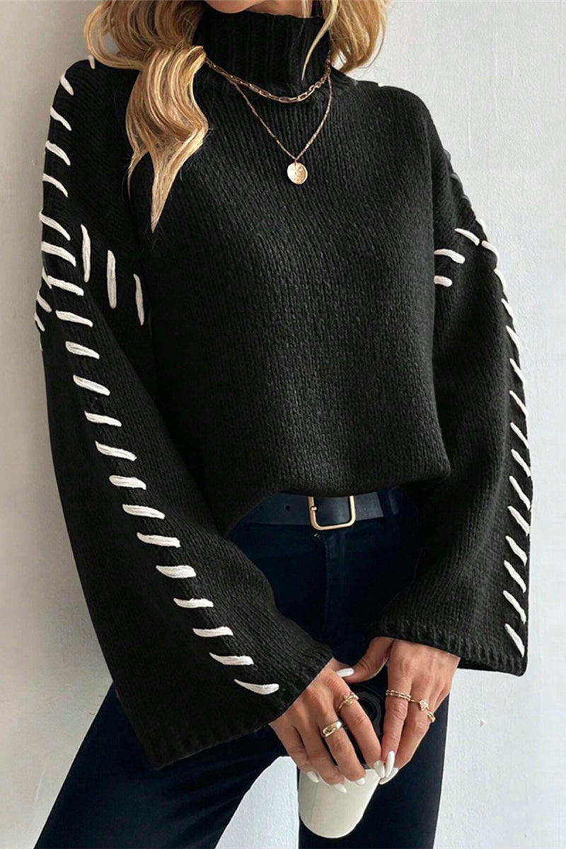 Mock Neck Stitch Detail Sweater