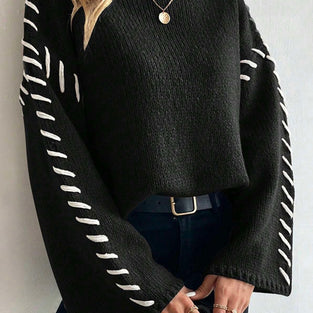 Mock Neck Stitch Detail Sweater