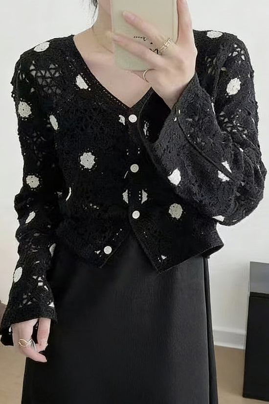 Button-Up Crochet Cardigan with Cut-Outs