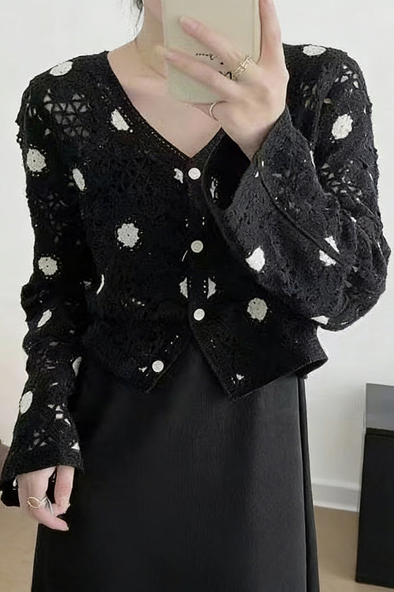 Button-Up Crochet Cardigan with Cut-Outs