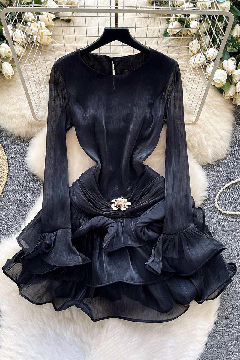 Ruffled Long Sleeve Casual Dress