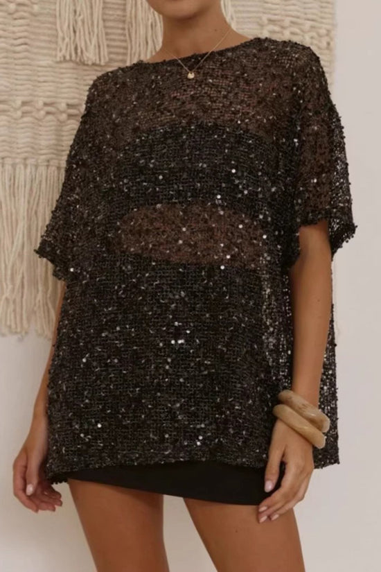 Sequined Sheer Cover-Up Top