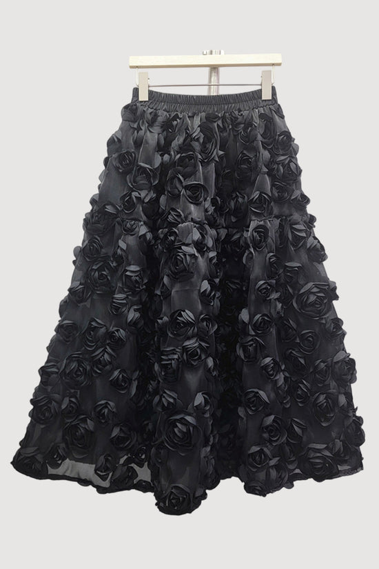 3D Floral Embellished Midi Skirt