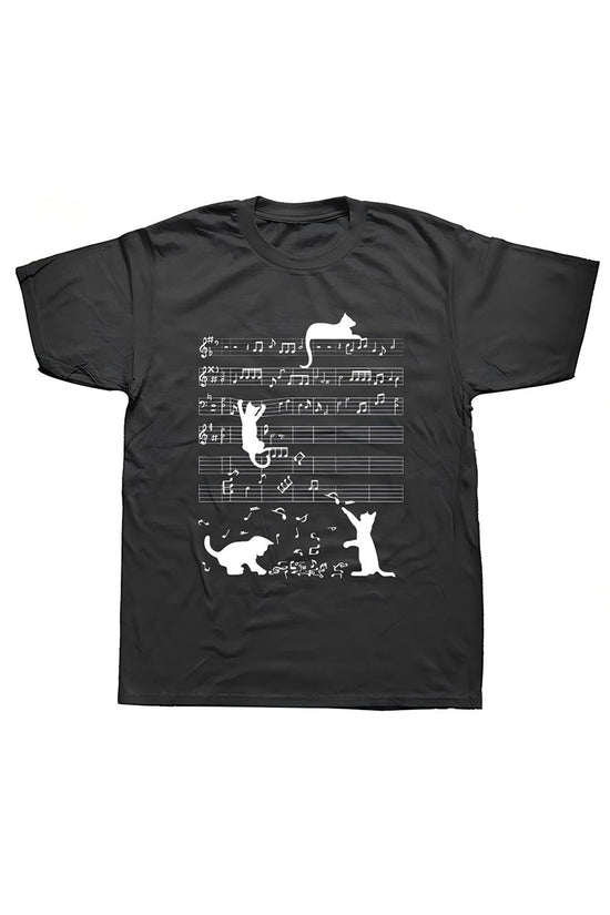 Musical Cat Pattern Short Sleeve T-Shirt
