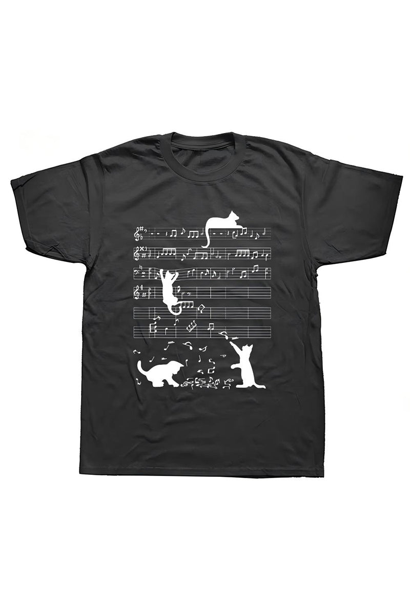 Musical Cat Pattern Short Sleeve T-Shirt