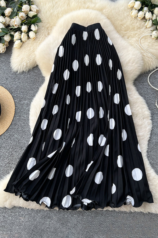 Polka Dot Pleated Midi Skirt