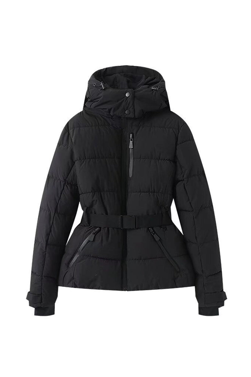 Geometric Pattern Hooded Belted Coat