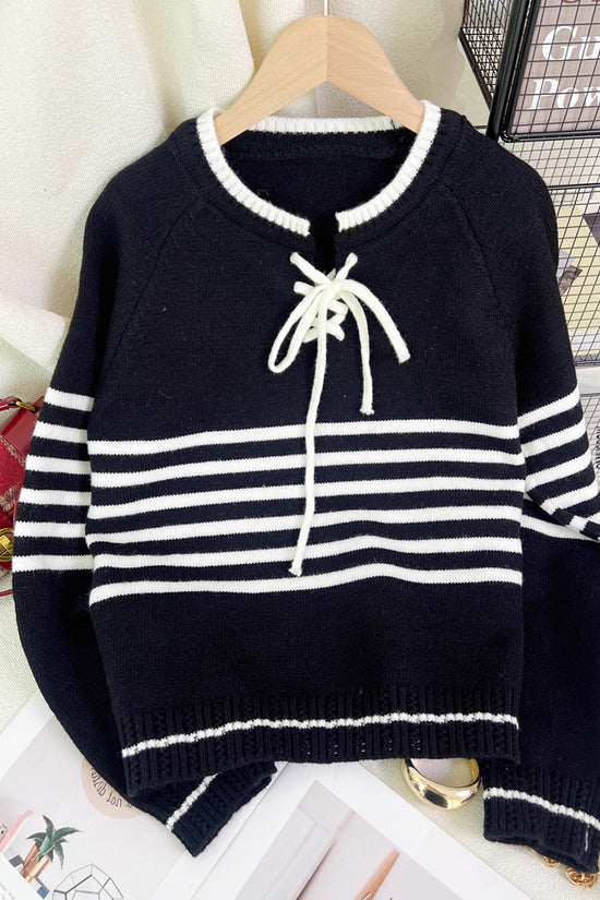 Striped Lace-Up Sweater