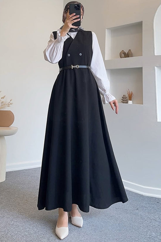 Shirt-Inspired Layered Button Dress