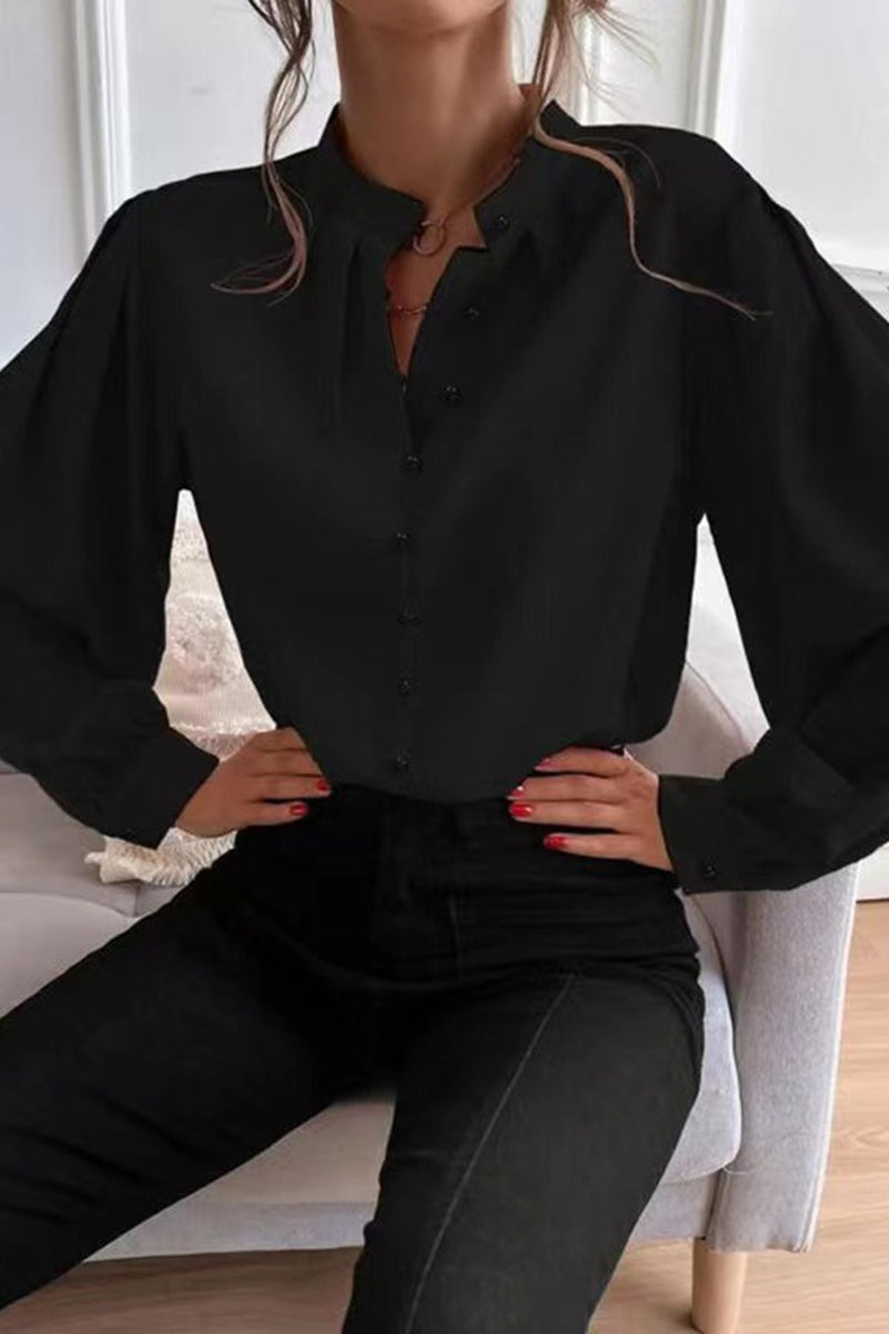Elegant Puff Sleeve Button-Down Blouse