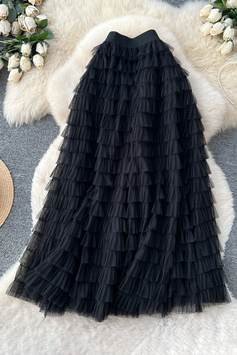 Layered Ruffle Midi Skirt