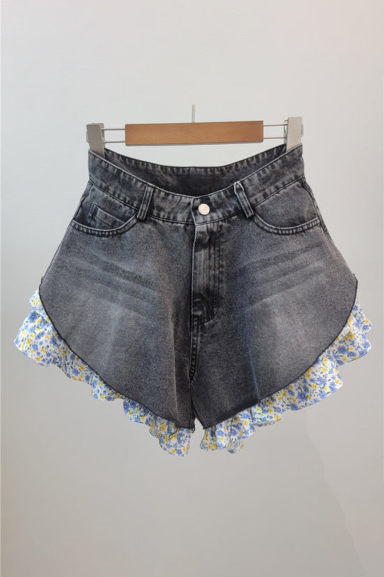 Floral Trim Denim Shorts