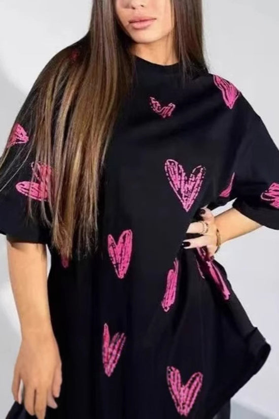 Heart Print Oversized T-Shirt