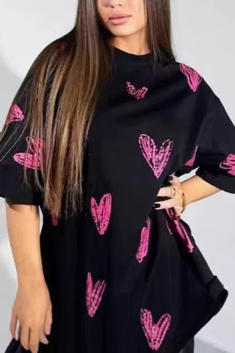 Heart Print Oversized T-Shirt