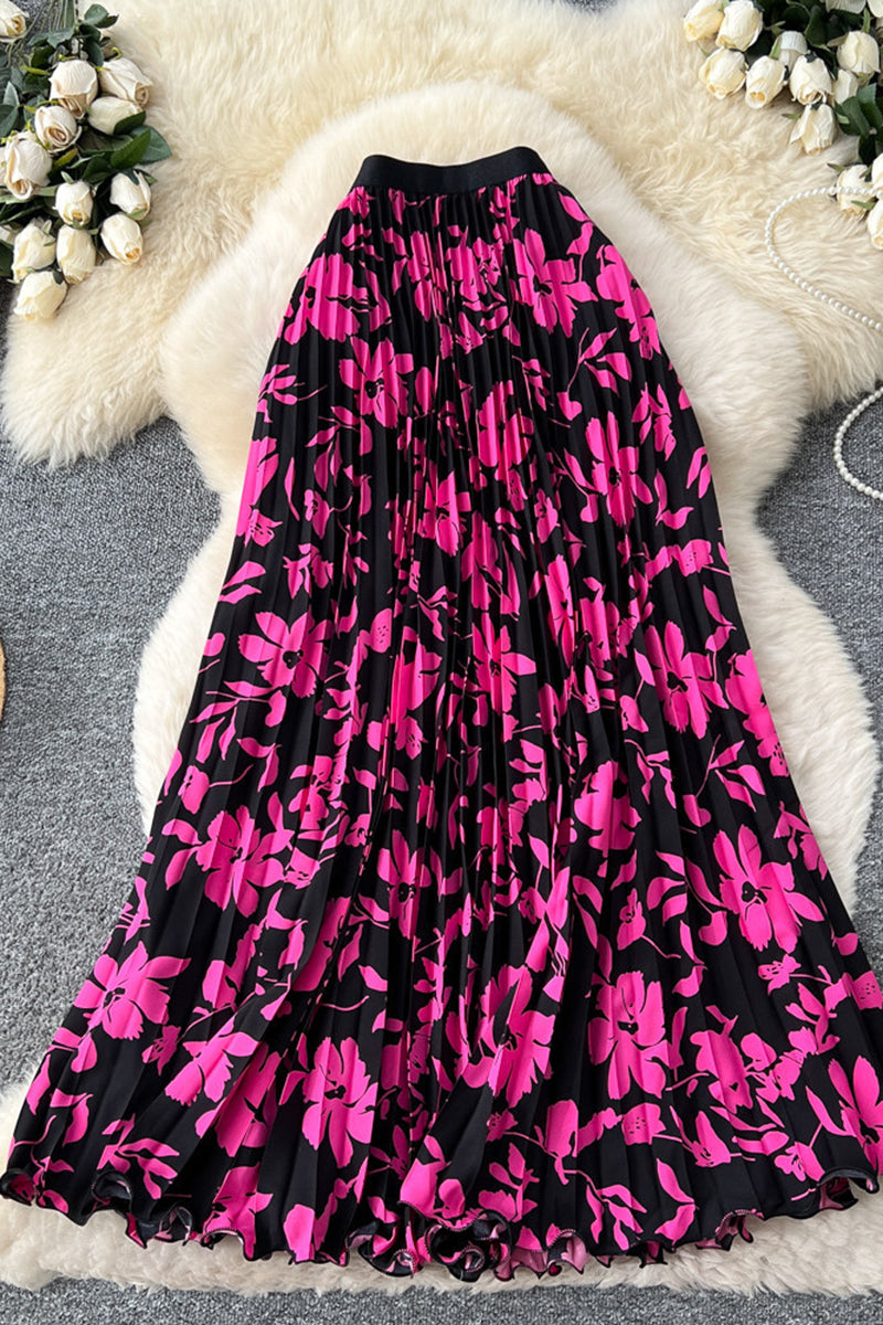 Floral Pleated Midi Skirt