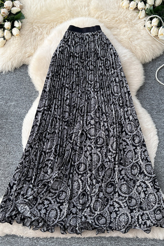 Paisley Pleated Midi Skirt