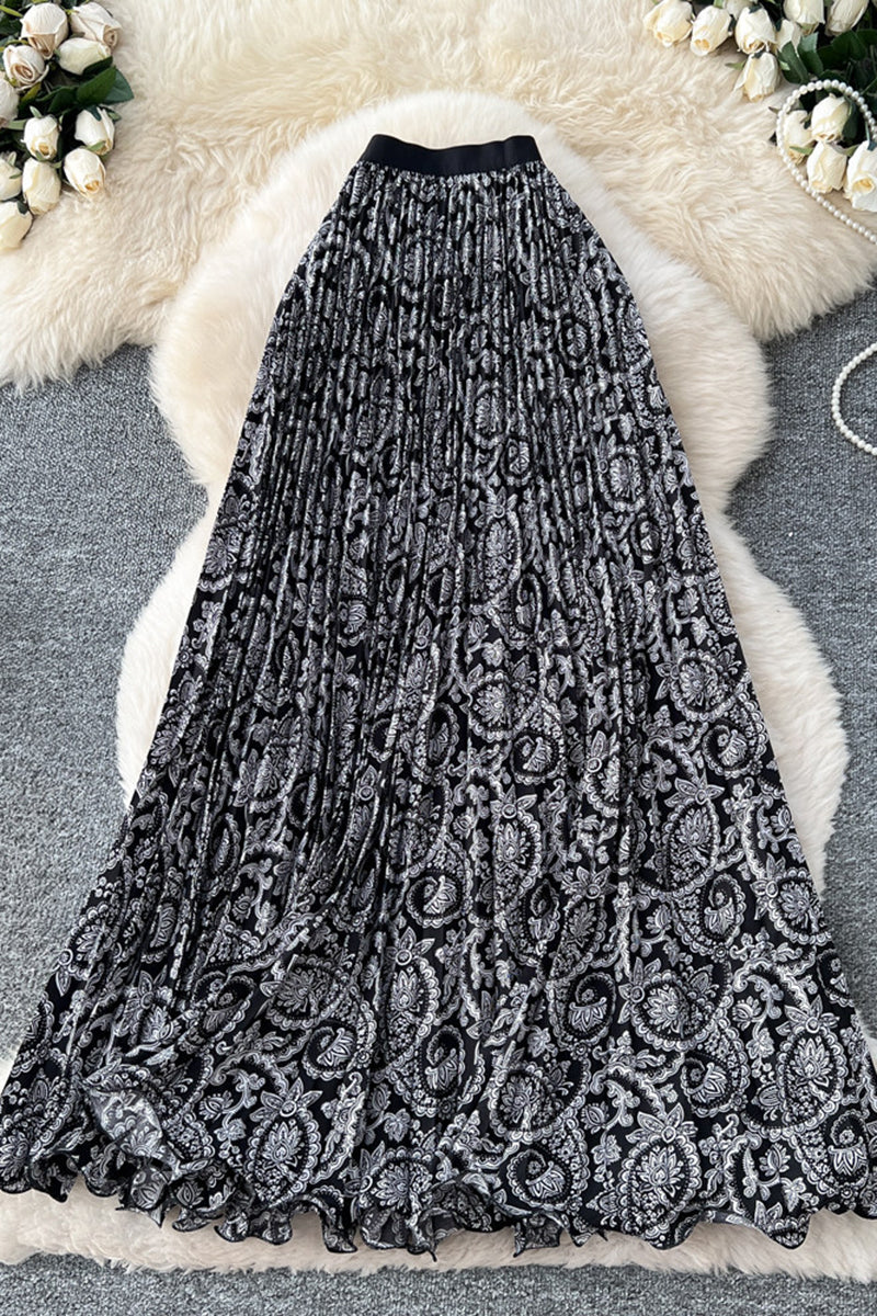 Paisley Pleated Midi Skirt