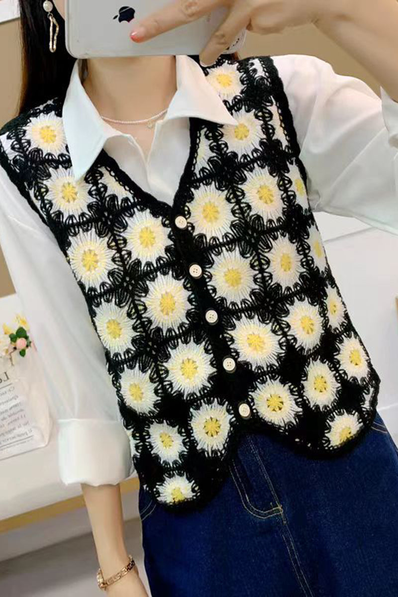 Floral Crochet Knit Sweater Vest